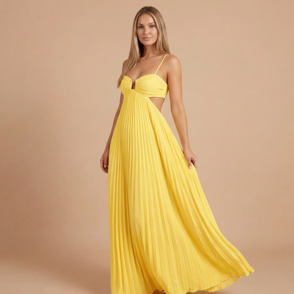 Claire | Maxikleid für Hochzeitsgäste mit Falten und Halterneck