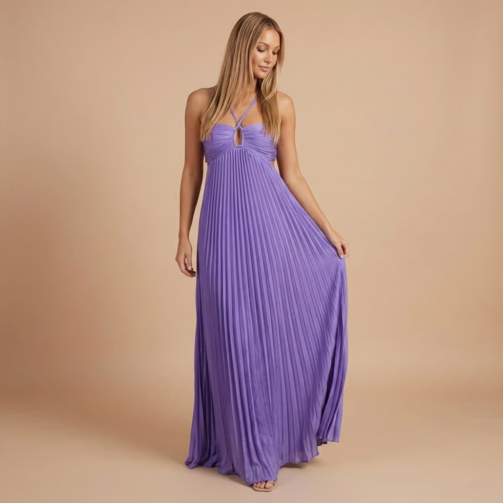 Claire | Maxikleid für Hochzeitsgäste mit Falten und Halterneck