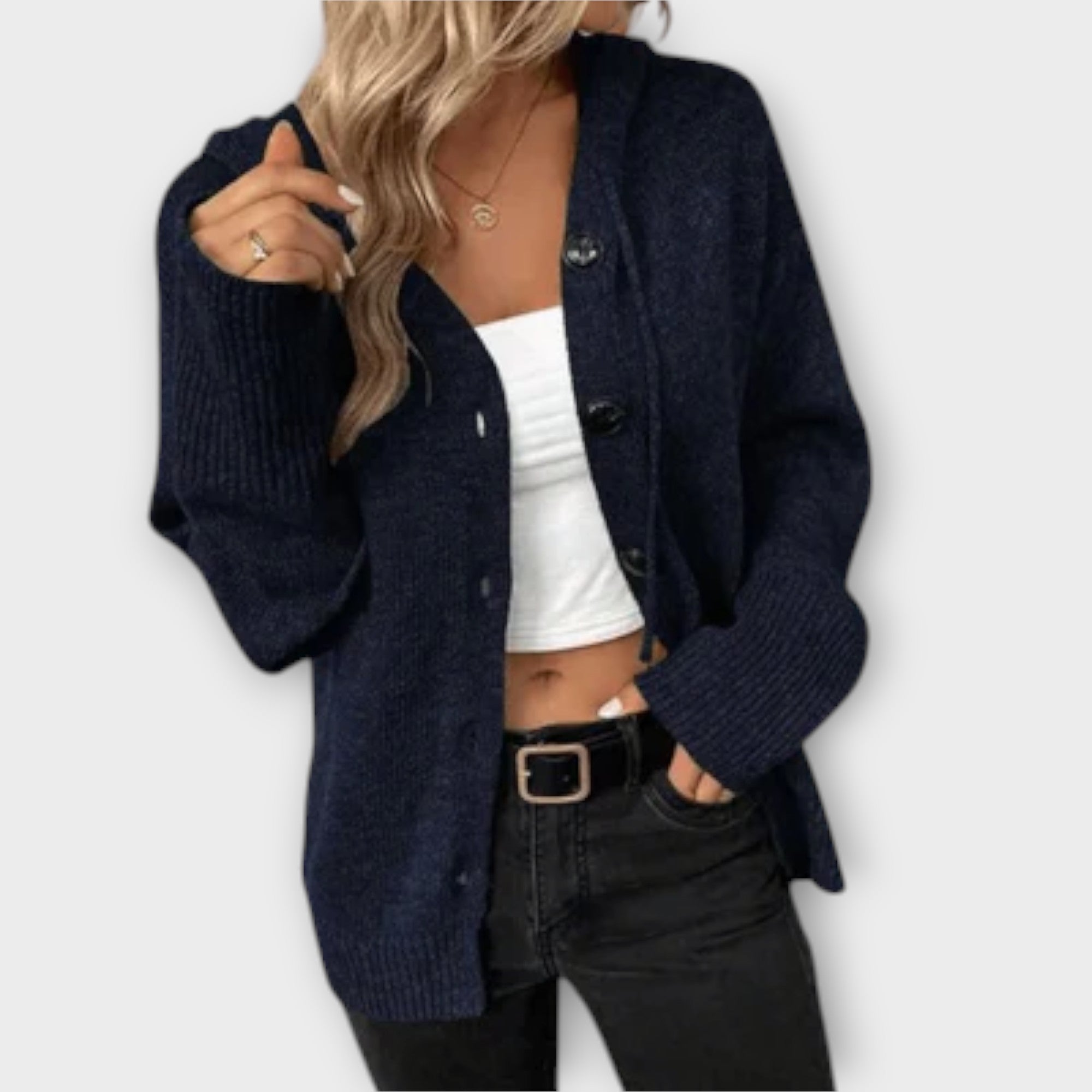 Veronika | Stilvoller Strickcardigan mit Kapuze und Knöpfen