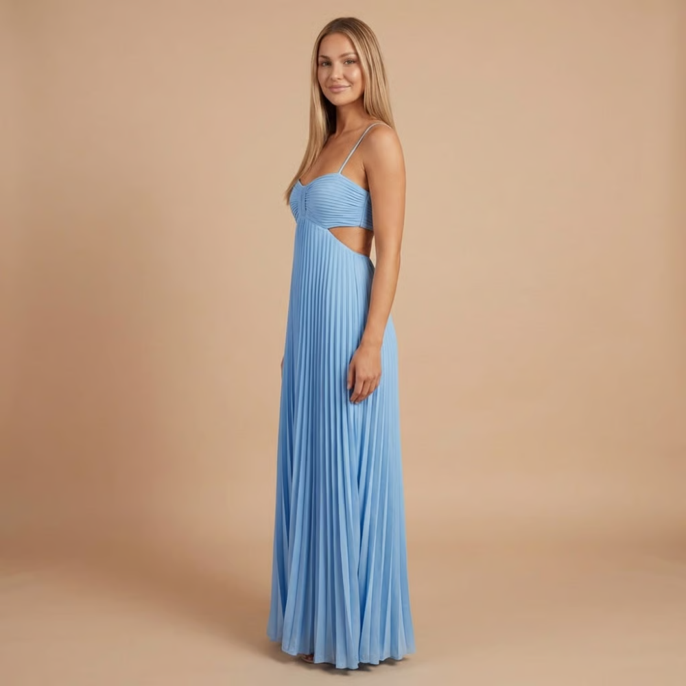 Claire | Maxikleid für Hochzeitsgäste mit Falten und Halterneck