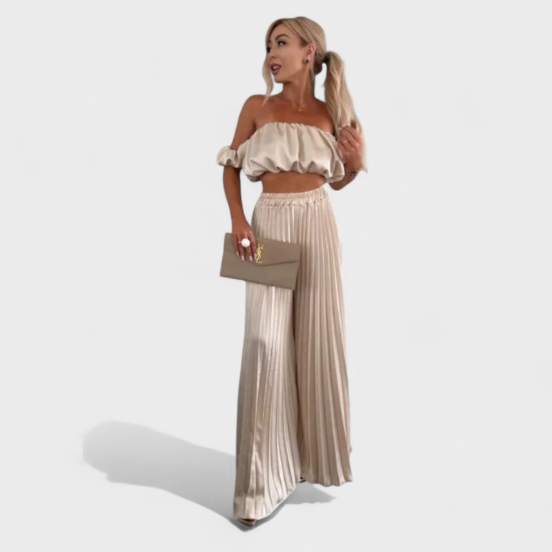 Mariah | Damen Cropped Set und Plissierte Hose