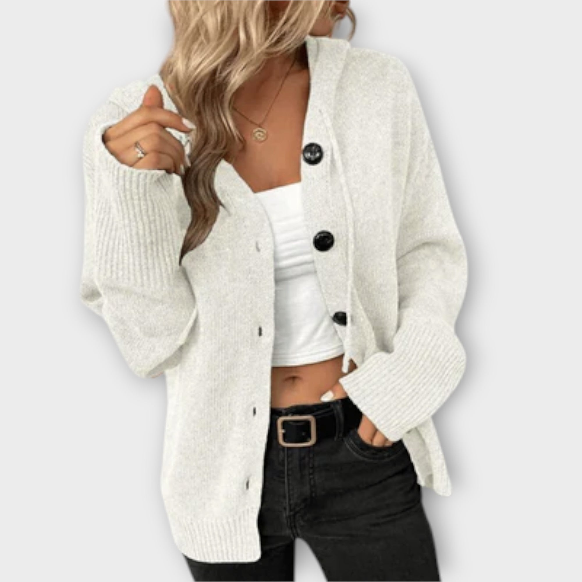 Veronika | Stilvoller Strickcardigan mit Kapuze und Knöpfen
