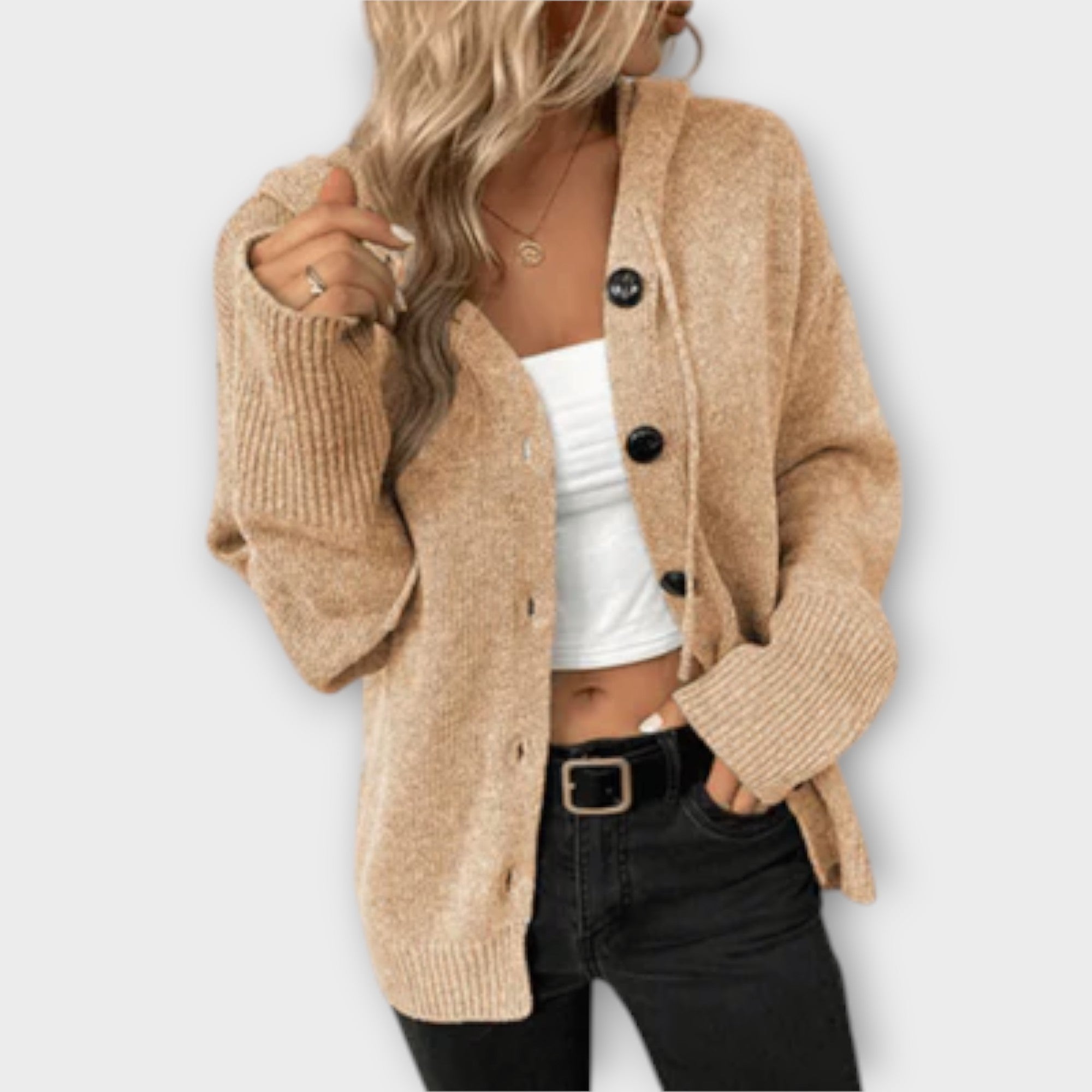 Veronika | Stilvoller Strickcardigan mit Kapuze und Knöpfen