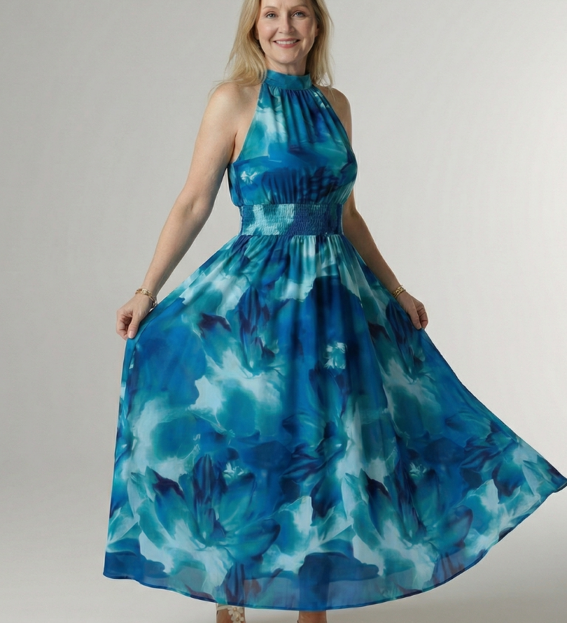 Lucy | Midi Halterkleid mit geraffter Taille