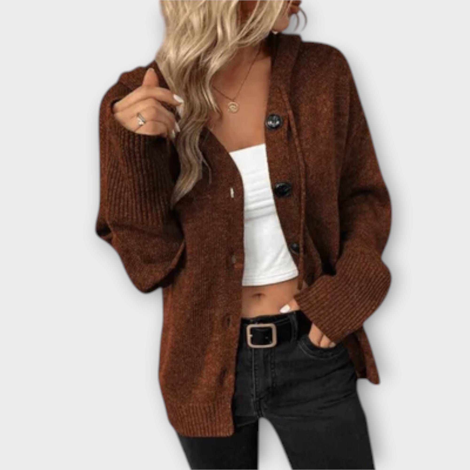Veronika | Stilvoller Strickcardigan mit Kapuze und Knöpfen