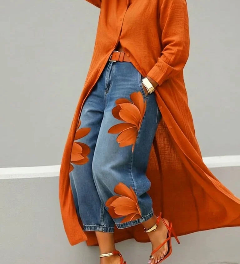 Maud | Hemdkleid und Blumenjeans-Set