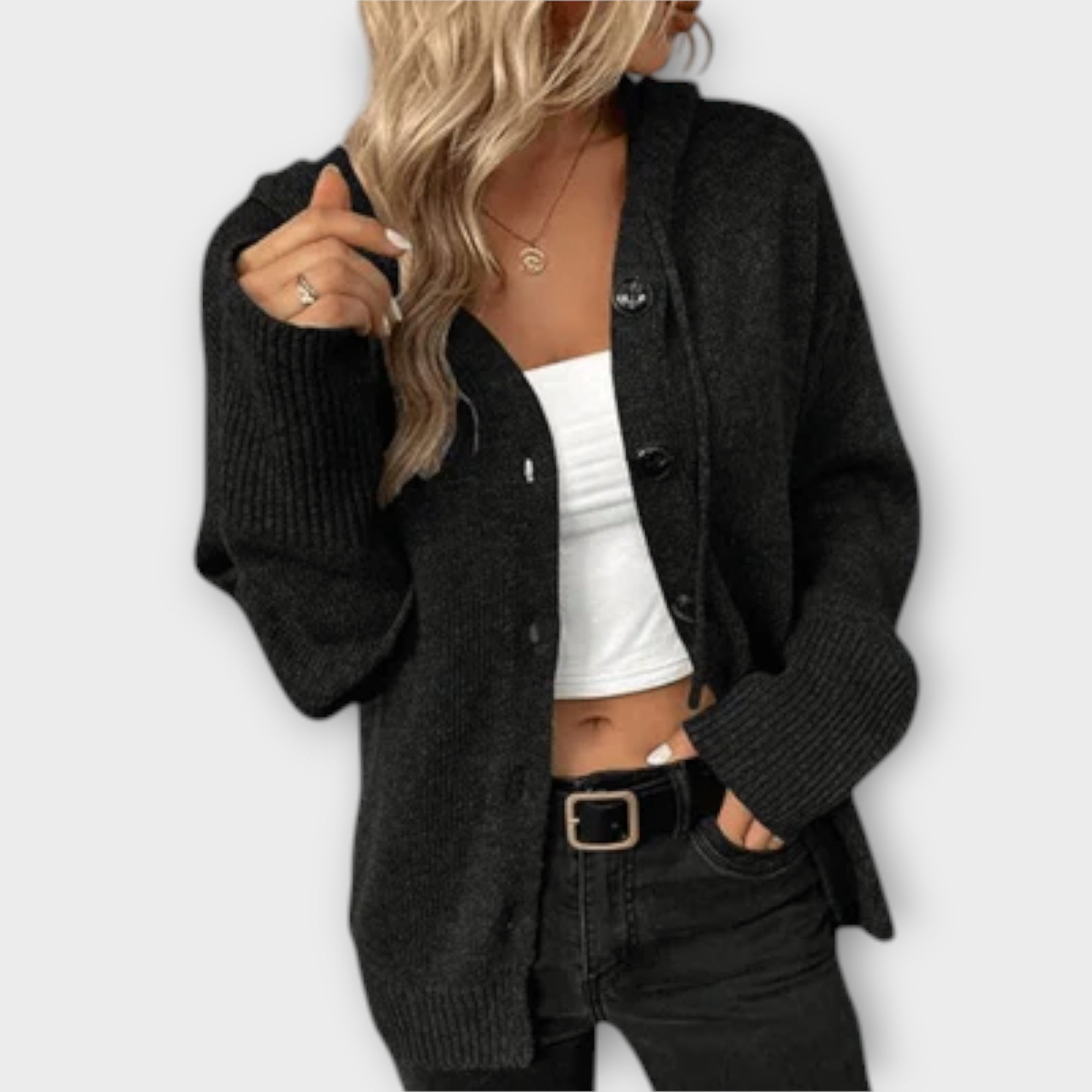 Veronika | Stilvoller Strickcardigan mit Kapuze und Knöpfen