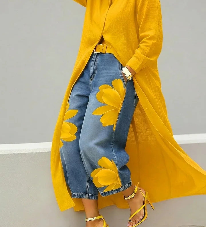 Maud | Hemdkleid und Blumenjeans-Set