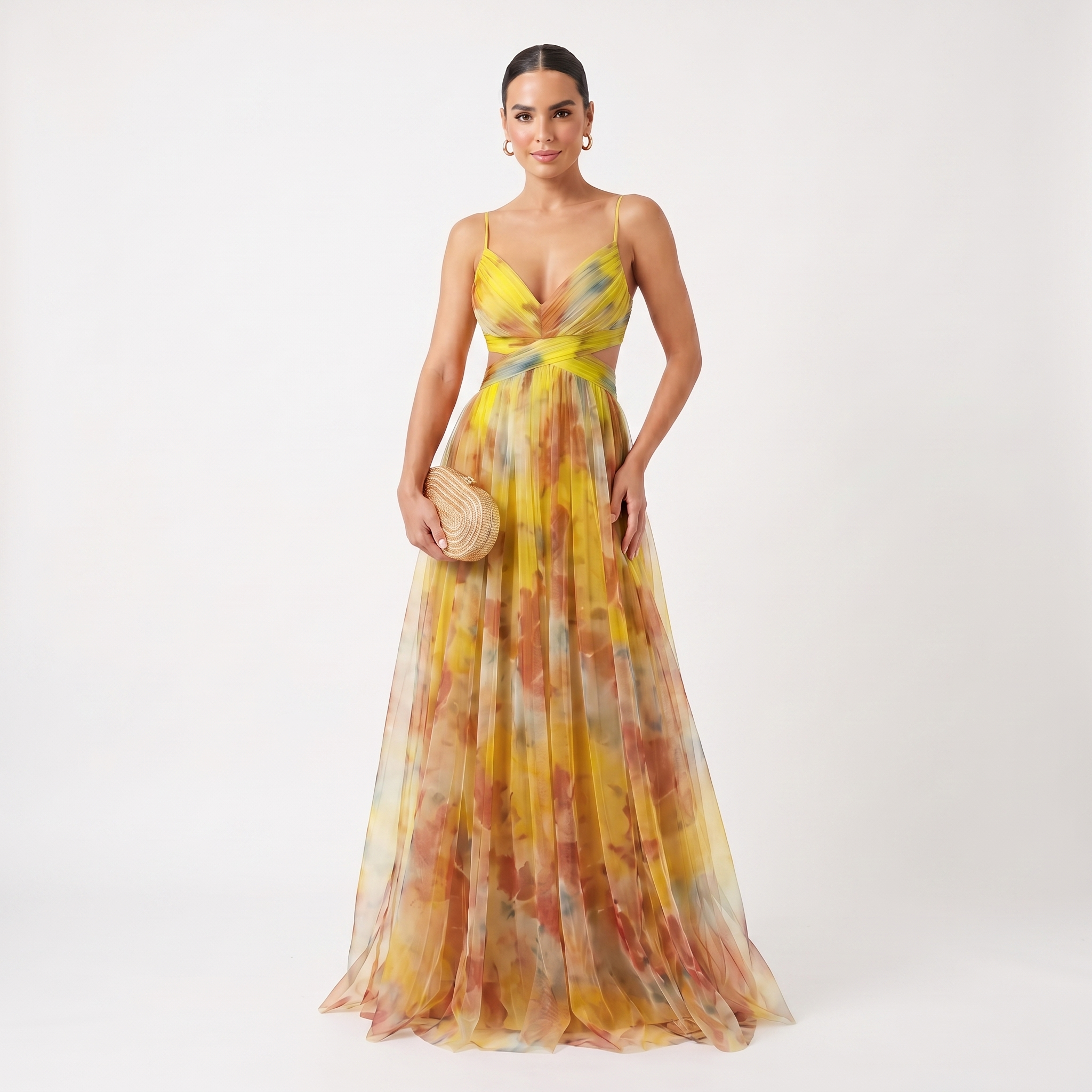 Helen | Abendsommerkleid aus Tüll mit Aquarelldruck