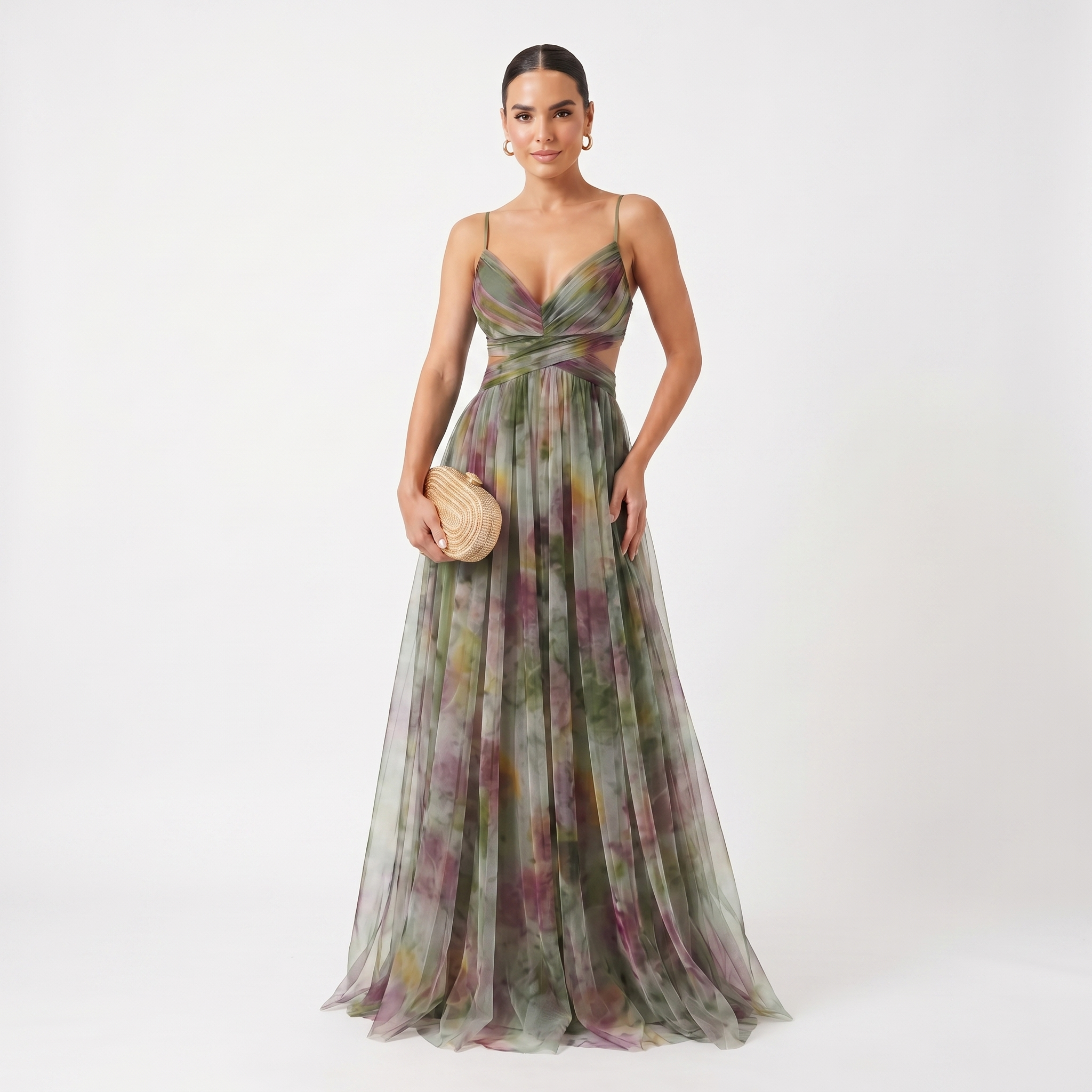 Helen | Abendsommerkleid aus Tüll mit Aquarelldruck