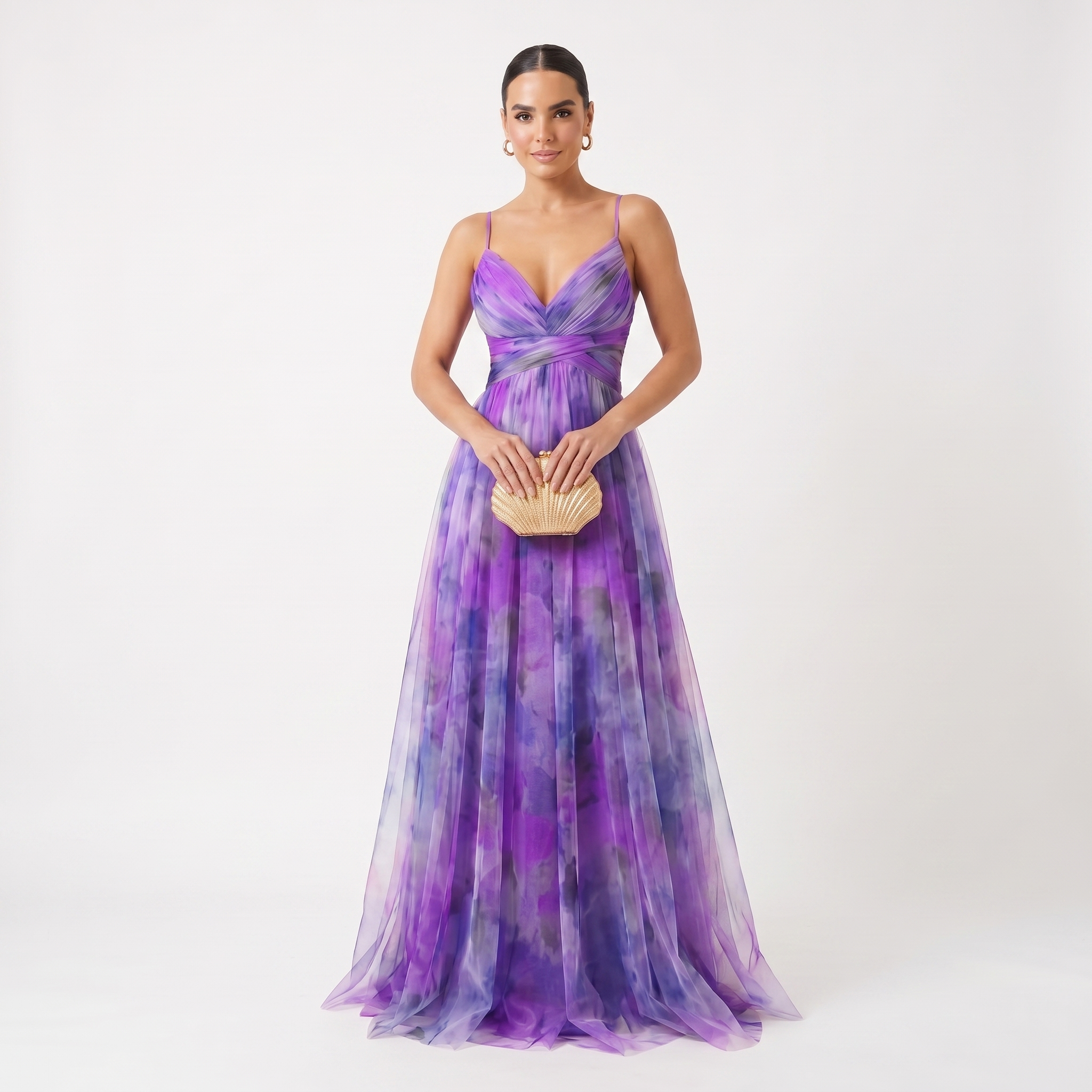 Helen | Abendsommerkleid aus Tüll mit Aquarelldruck