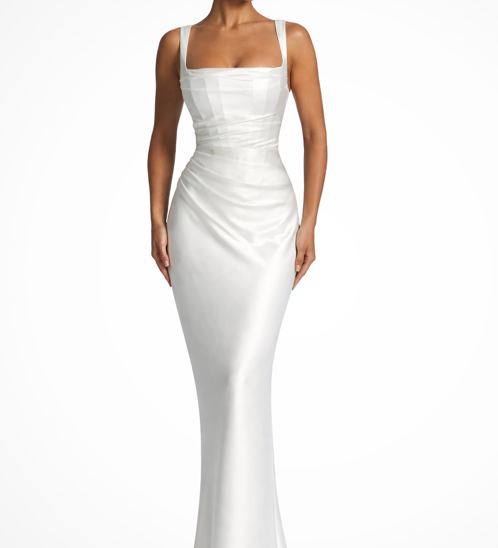 Vivienne | Damen Maxikleid mit quadratischem Ausschnitt und Raffung für Hochzeitsgäste