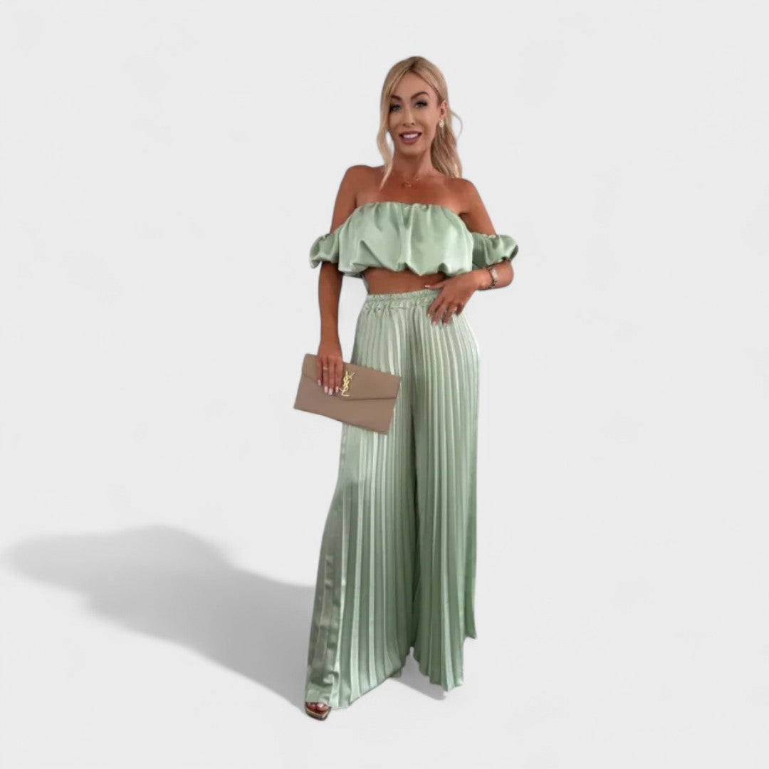 Mariah | Damen Cropped Set und Plissierte Hose