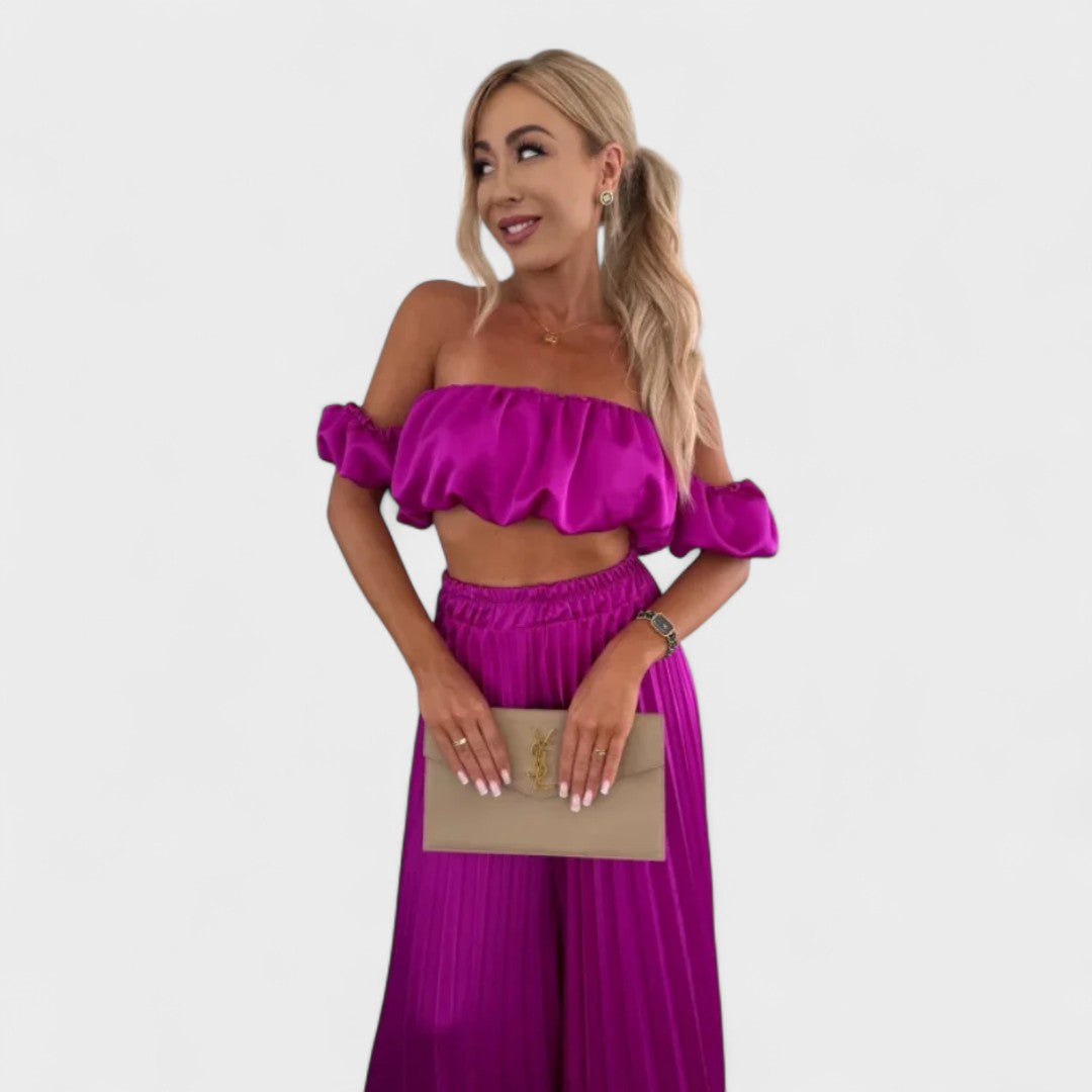 Mariah | Damen Cropped Set und Plissierte Hose