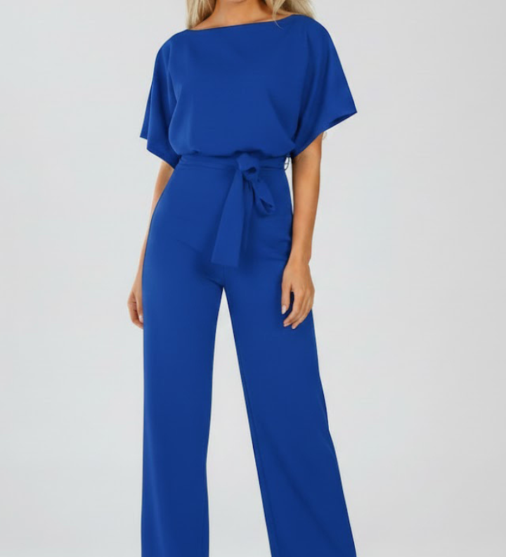 Mia | Damen Sommer-Jumpsuit mit Gürtel und weitem Bein