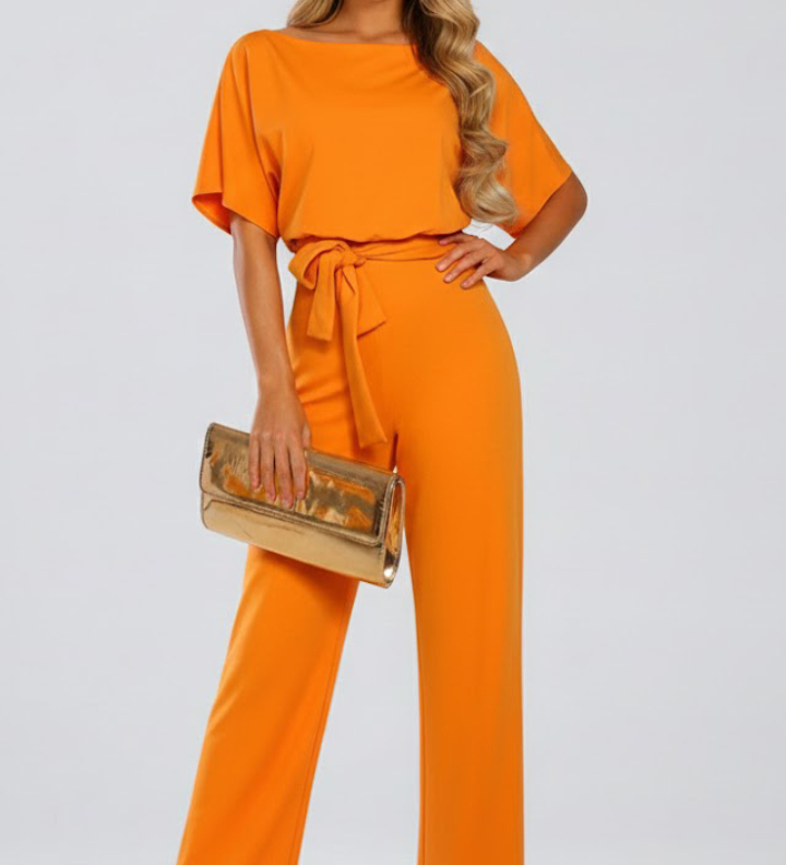 Mia | Damen Sommer-Jumpsuit mit Gürtel und weitem Bein