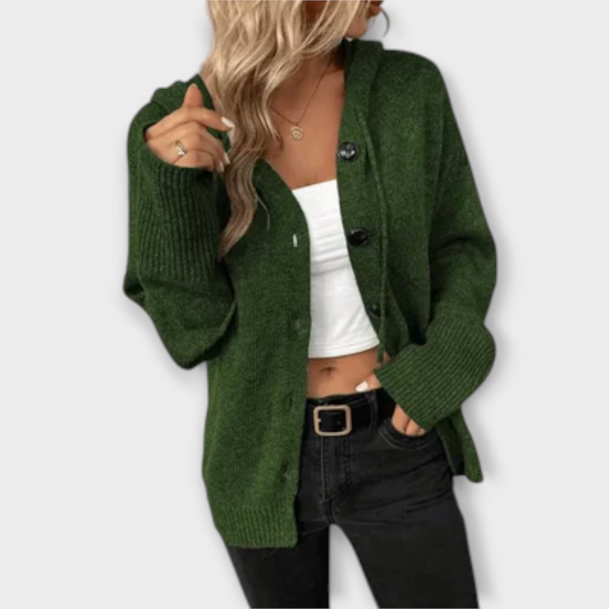 Veronika | Stilvoller Strickcardigan mit Kapuze und Knöpfen