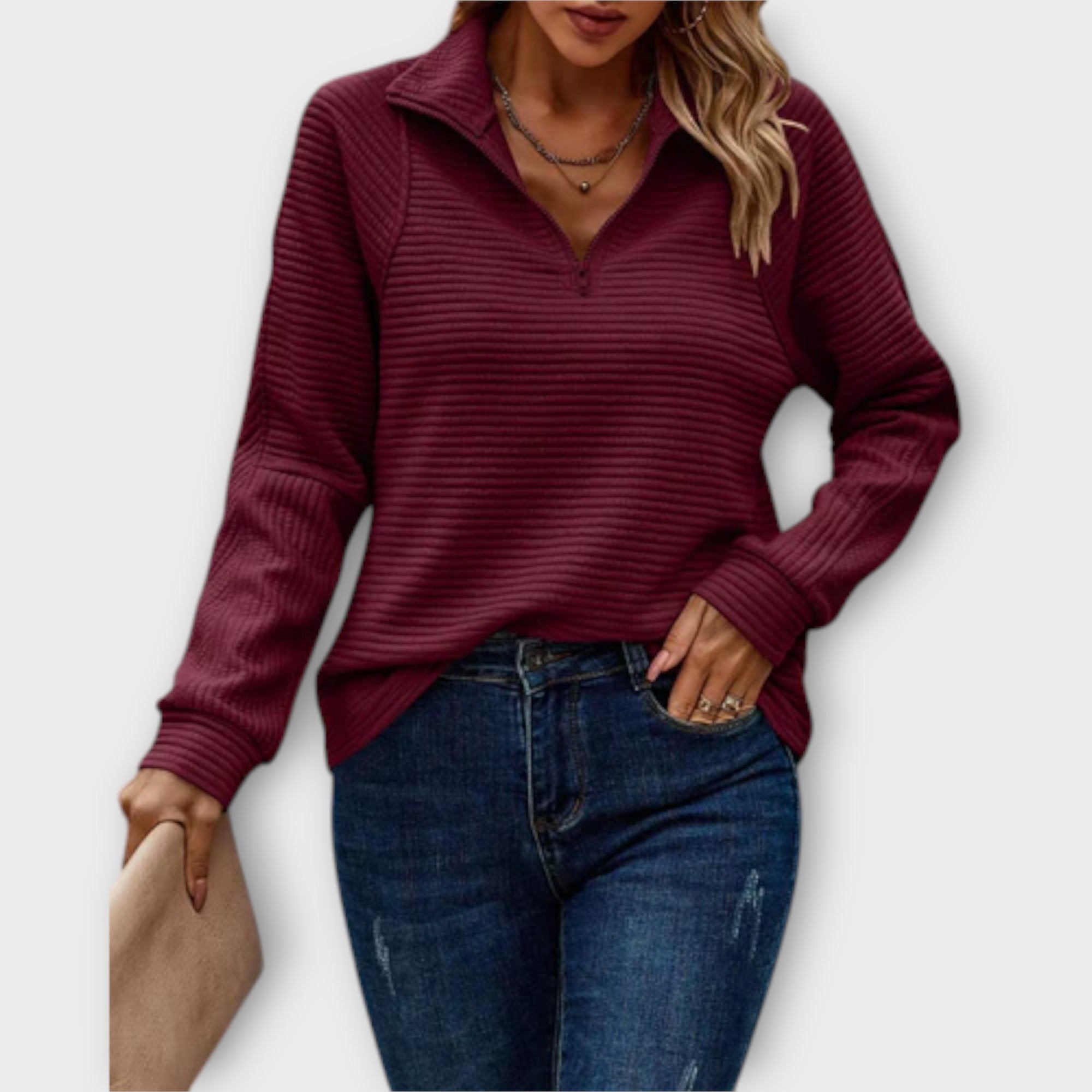 Lenka | Eleganter Pullover mit Polo-Reissverschluss